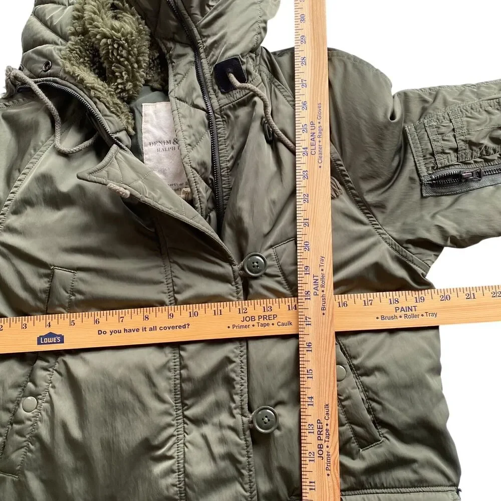 Ralph Lauren Denim & Supply Jacket Medium Green Military Down Sherpa Lined Hood - Picture 12 of 16